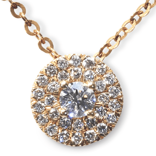 תליון יהלום הילה כפולה יהלום מרכזי קטן מזהב צהוב