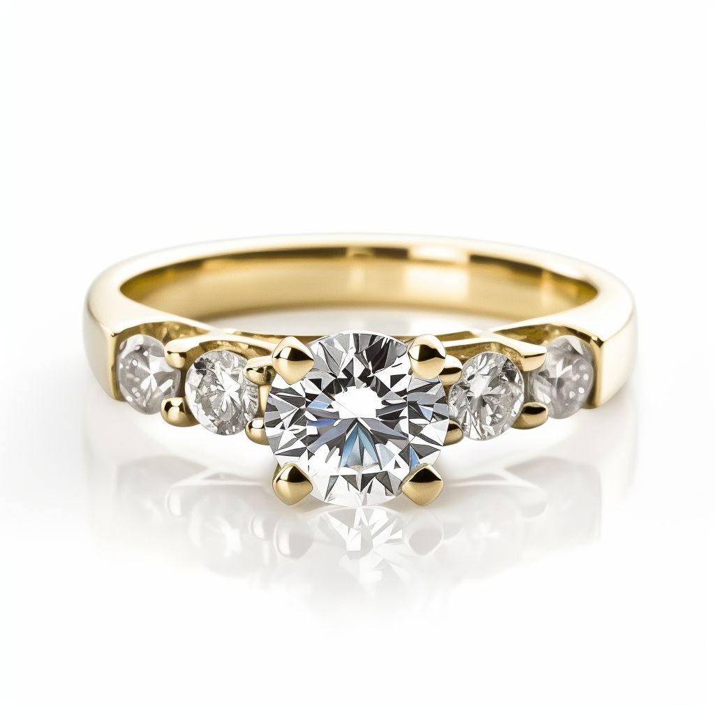 טבעת אירוסין יוקרתית עם אבני צד גדולות זהב צהוב