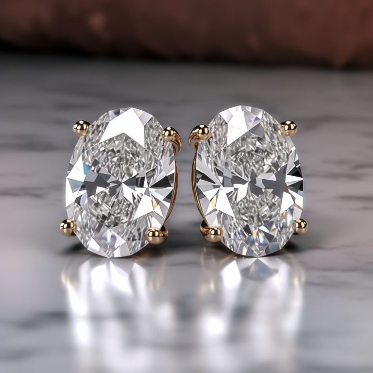 עגילי יהלום אובל צמודים זהב צהוב