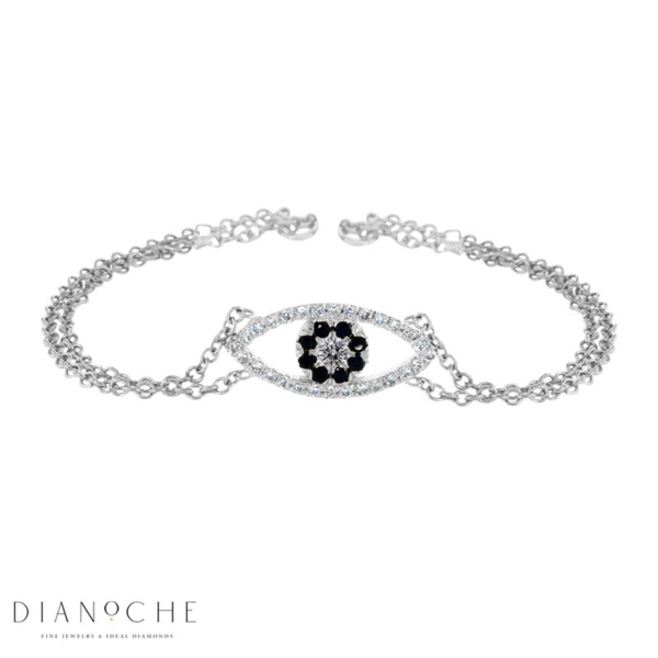 צמיד עיין מזהב לבן ויהלומים בתוספת ספיר טבעי