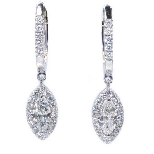 עגילי זהב לבן יהלום מרקיזה -DIANOCHE