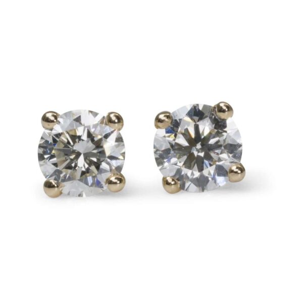 עגילי יהלום צמודים מזהב צהוב משובצים יהלומים עגולים