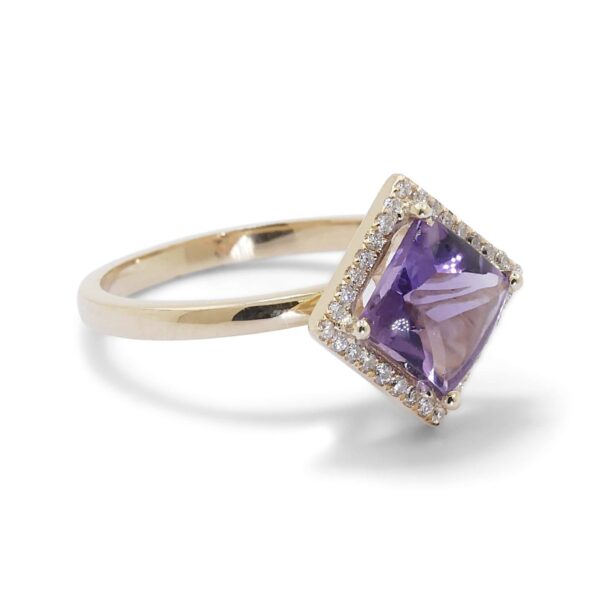 טבעת זהב אמטיסט ויהלומים