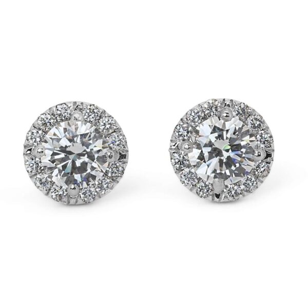 עגילי יהלום עגולים צמודים זהב לבן