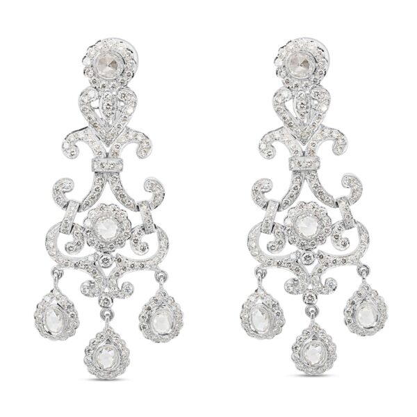 עגילי יהלומים וינטג נופלים זהב לבן 5 קראט