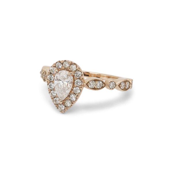 טבעת יהלום טיפה סגנון וינטג זהב אדום