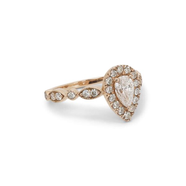 טבעת יהלום טיפה סגנון וינטג זהב אדום