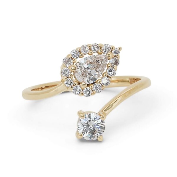 טבעת יהלום טיפה מיוחדת זהב צהוב