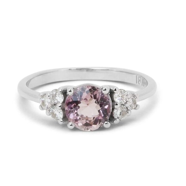 טבעת טורמלין ורוד מזהב לבן בשילוב יהלומים