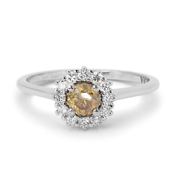 טבעת יהלומים מזהב לבן יהלום כתום