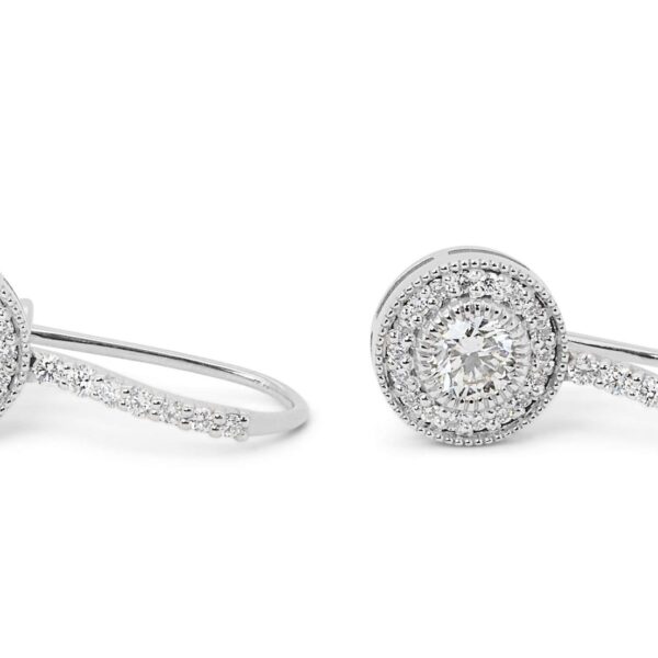 עגילי יהלומים תלויים עגולים זהב לבן סגנון ענתיק