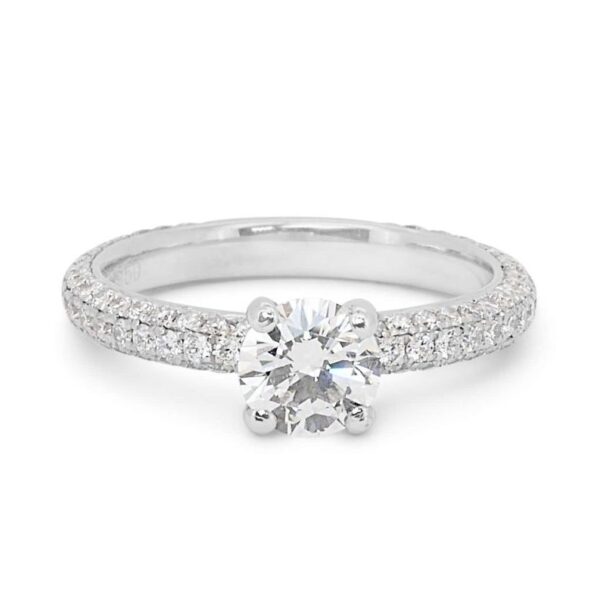 טבעת יהלומים קלאסית 3 שורות יהלומי צד זהב לבן