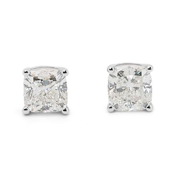 עגילים מרובעים יהלום קושן זהב לבן צמודים