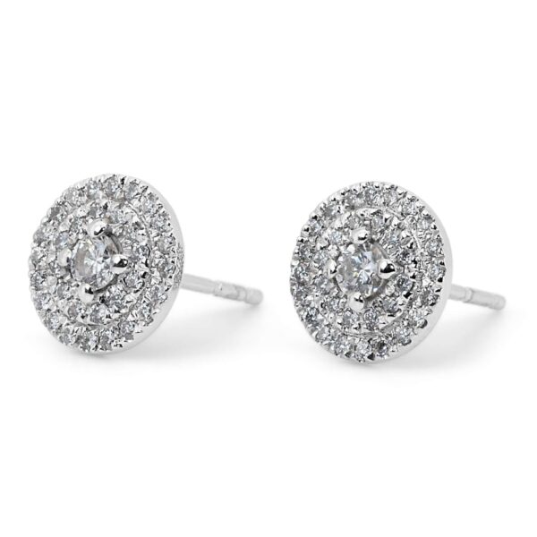 עגילי יהלומים צמודים הילה כפולה