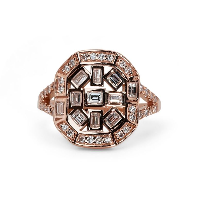 טבעת יהלומים יוקרתית זהב אדום