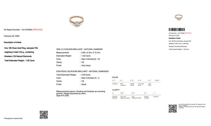 טבעת פאווה מזהב ורוד 18K, מתועדת IGI, במשקל 1.28 קראט – תמונה 8