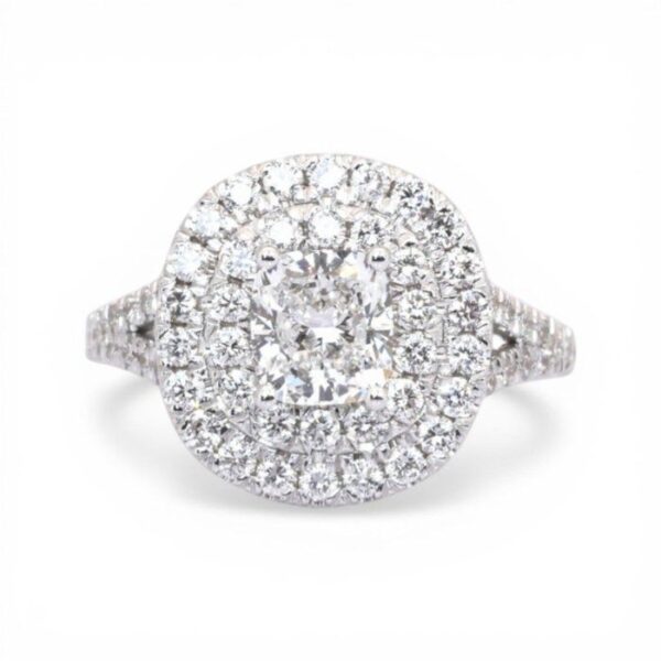 טבעת הילה כפולה מזהב לבן 18K, מתועדת GIA, 1.81 קראט