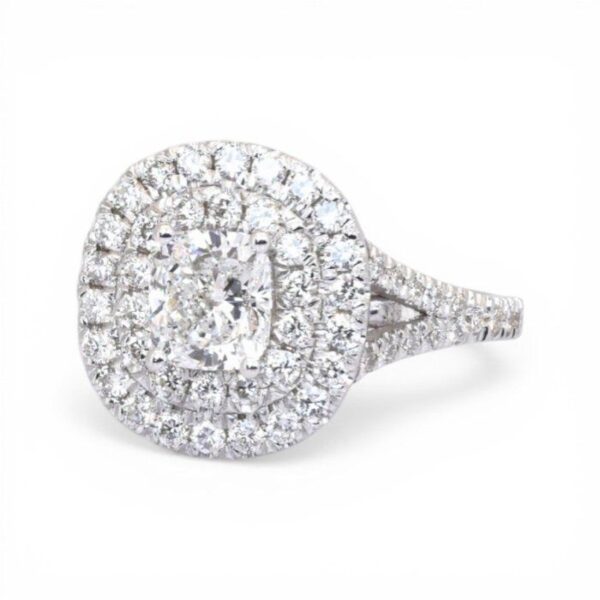 טבעת הילה כפולה מזהב לבן 18K, מתועדת GIA, 1.81 קראט