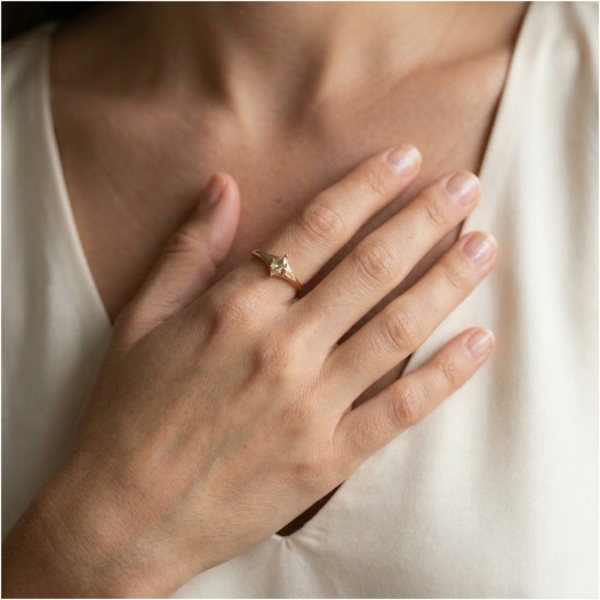 טבעת סוליטר יהלום 0.25 קראט מלוטשת בזהב ורוד 18 קראט - NGI מתועדת