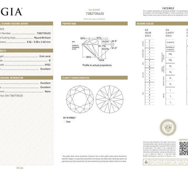יהלום עגול מבריק 0.64 קראט בחיתוך אידיאלי משולש אקסלנט - מתועד GIA