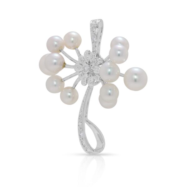 תליון קליל מיהלום טבעי 0.09ct ופנינת אקויה בזהב לבן 18K (חדש)