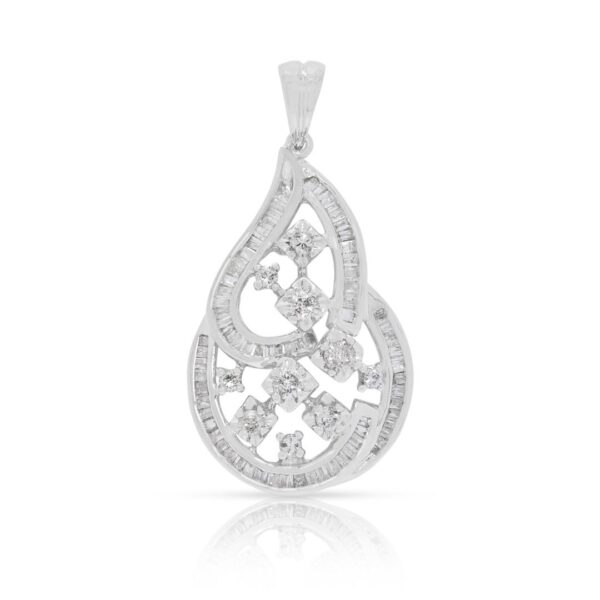 תליון טיפה אמנותי יהלומים טבעיים 0.54 קראט בפיתוחי רשת מזהב לבן 18 קראט (חדש ולא נענד)