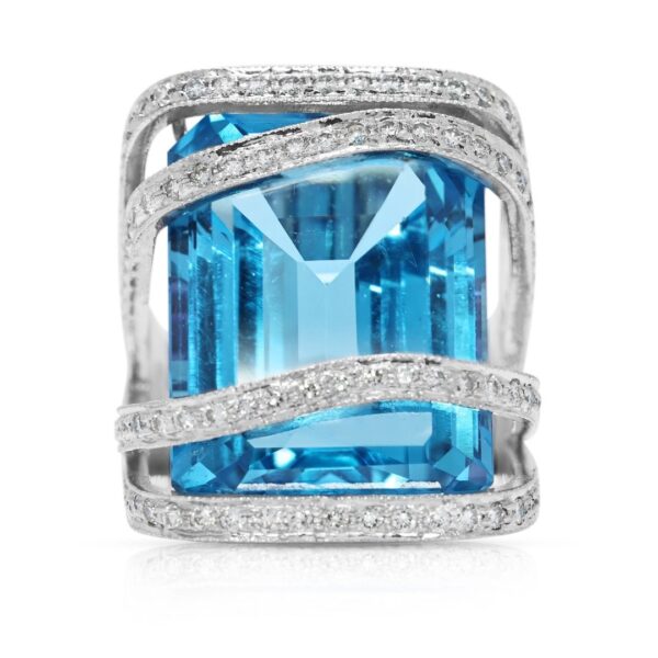 טבעת נועזת עם טופז, רובי ויהלומים טבעיים במשקל 31.90 קרט בזהב לבן 18 קראט - מתועדת NGI