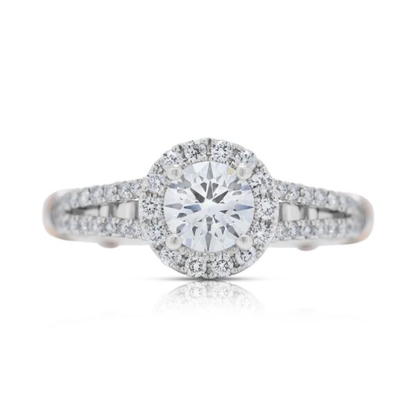 טבעת הילה יהלומים עוצרת נשימה 0.88 קראט בזהב 18 קראט בשני גוונים - GIA מתועדת