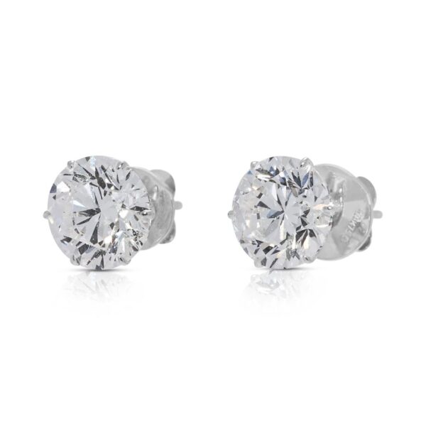 עגילים צמודים סוליטר יהלום טבעי 6.02 קראט עוצרי נשימה בזהב לבן 18 קראט - מתועדת GIA