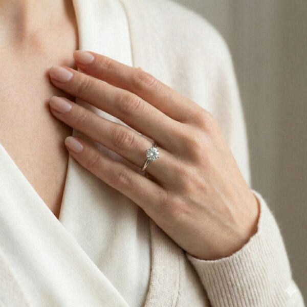 טבעת סוליטר יהלום מעבדה במשקל 0.92 קראט בזהב לבן 14 קראט, מתועדת IGI