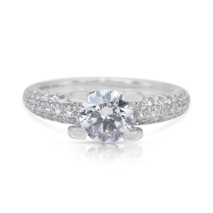 טבעת פאווה יהלומים מבריקים 1.75 קראט בזהב לבן 18 קראט - IGI מתועדת