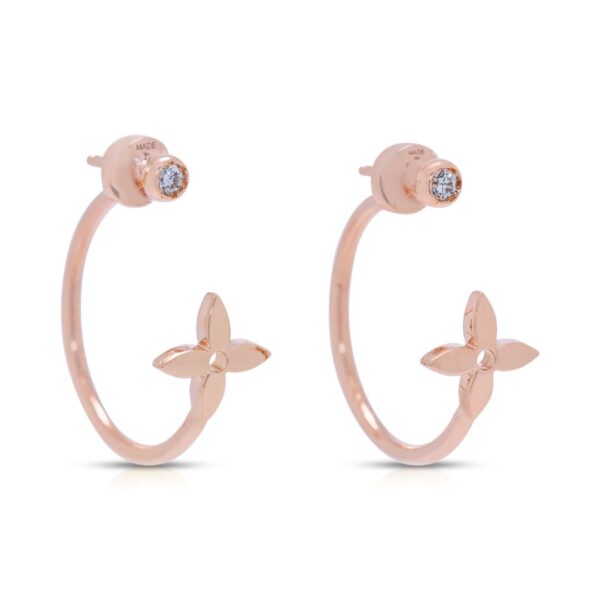 עגילי Dylle Blossom Hope אלגנטיים של לואי ויטון, משובצים יהלום 0.06ct, בזהב ורוד 18K (סט מלא)