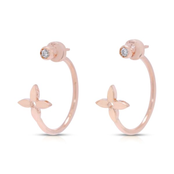 עגילי Dylle Blossom Hope אלגנטיים של לואי ויטון, משובצים יהלום 0.06ct, בזהב ורוד 18K (סט מלא)