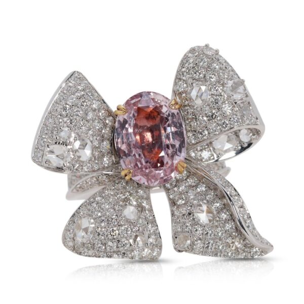 טבעת/תליון רב-שימושי 8 קראט פדפרדשה ויהלום טבעי בזהב לבן 18K עם TGL