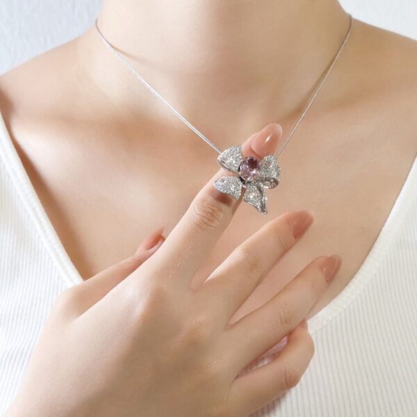 טבעת/תליון רב-שימושי 8 קראט פדפרדשה ויהלום טבעי בזהב לבן 18K עם TGL