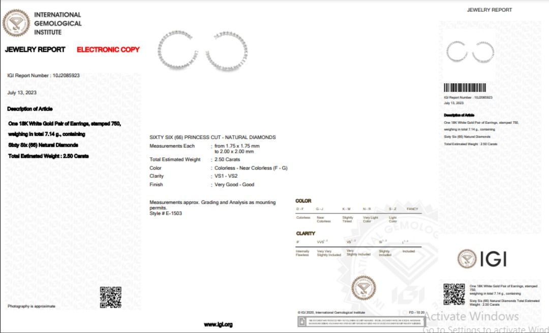 עגילי חצי עיגול מרהיבים מיהלומים טבעיים במשקל 2.50 קראט - עם תעודת IGI – תמונה 8