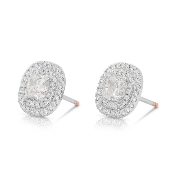 עגילי הילה כפולה מרהיבים מיהלומים במשקל 2.90 קרט בזהב לבן 18 קראט - מתועדת IGI