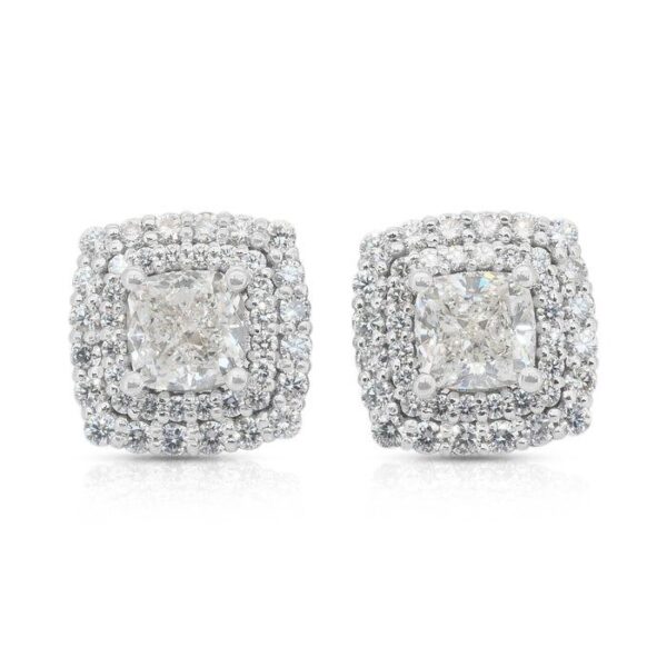 עגילי צמודים נוצצים מיהלומים בחיתוך אידיאלי Double Excellent במשקל 3.08ct בזהב לבן 18k - GIA מתועדת