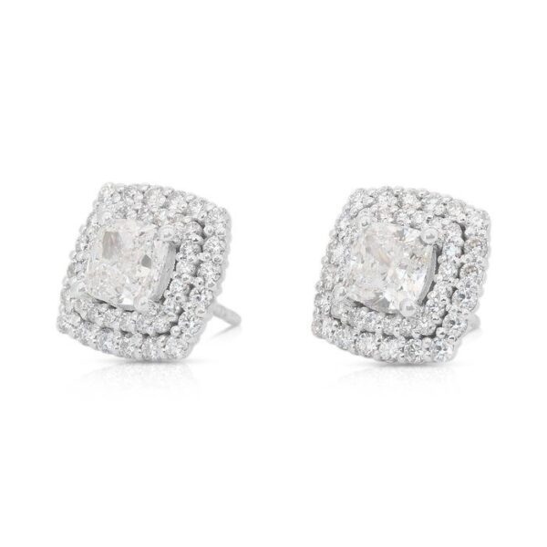 עגילי צמודים נוצצים מיהלומים בחיתוך אידיאלי Double Excellent במשקל 3.08ct בזהב לבן 18k - GIA מתועדת