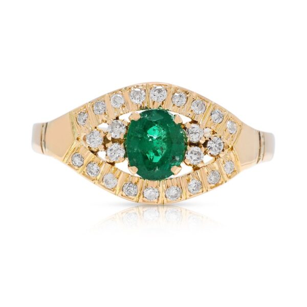 טבעת אשכול קוסמת מזהב ורוד 14K, משובצת יהלומים טבעיים ואמרלד אובלי במשקל 0.42 קראט