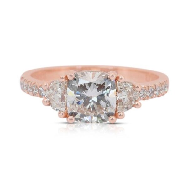 טבעת שלושה יהלומים מרהיבה במשקל 2.00 קראט בזהב ורוד 18 קראט - מתועדת IGI