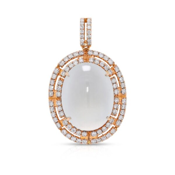 תליון יוקרתי מג'ייד קרח 30 קראט ויהלום טבעי 1.3 קראט בזהב צהוב 18 קראט (חדש) - NGI מתועדת