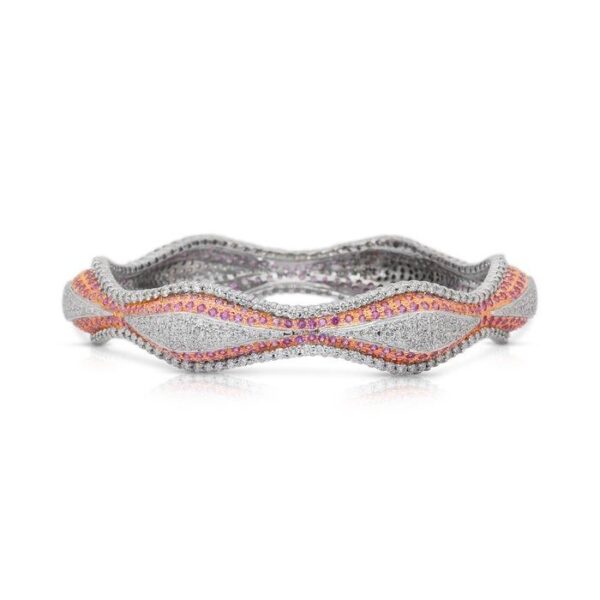 צמיד קשיח (בנגל) ספירים ויהלומים זוהר במשקל 16.68 קרט בזהב לבן וורוד 18 קראט - מתועד IGI