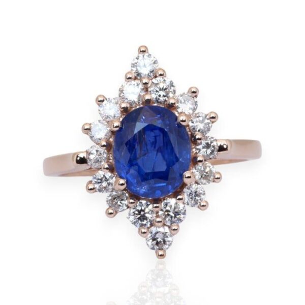 IGI טבעת אשכול ספיר ויהלומים 3.31ct בזהב ורוד 18k