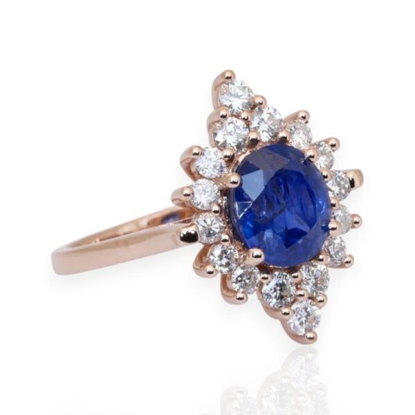 IGI טבעת אשכול ספיר ויהלומים 3.31ct בזהב ורוד 18k