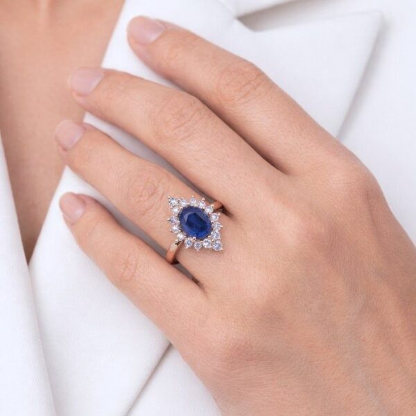 IGI טבעת אשכול ספיר ויהלומים 3.31ct בזהב ורוד 18k