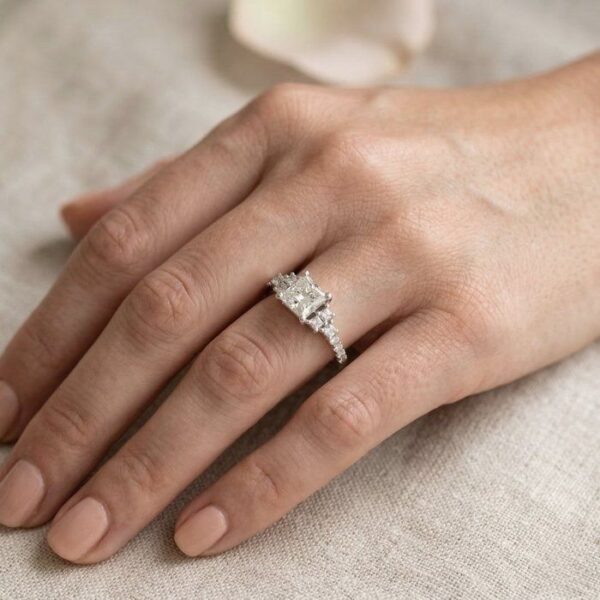 טבעת פאווה יהלומים 0.97 קראט IGI מתועדת בזהב לבן 18 קראט