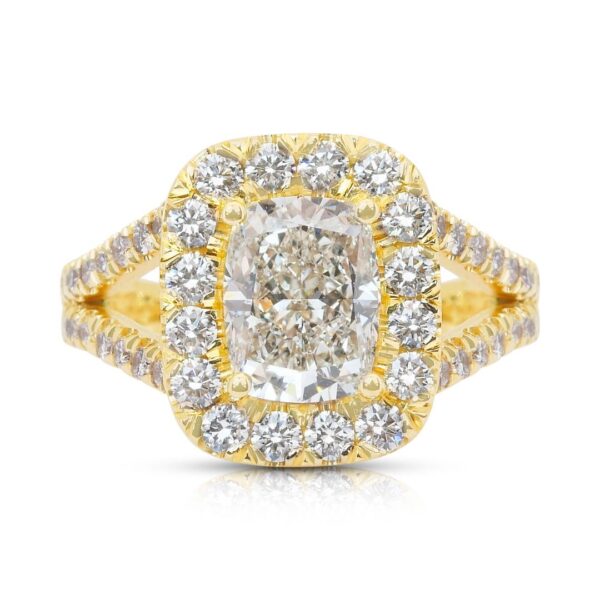 טבעת הילה יהלומים 2.43 קרט בזהב צהוב 18 קראט, מתועדת IGI