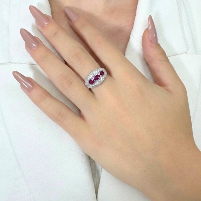 אבני אודם ויהלומים IGI מתועדת 2.84ct בזהב לבן 18k – תמונה 2