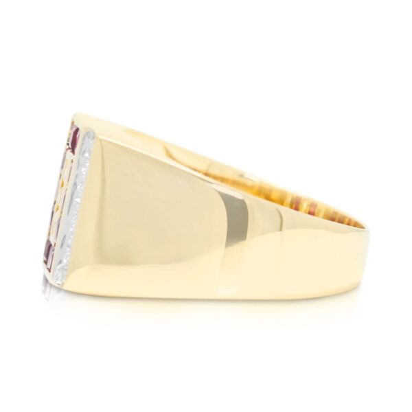 טבעת חותם אימפריאל 0.83 קרט יהלום טבעי ואודם אדום בזהב צהוב 18 קראט